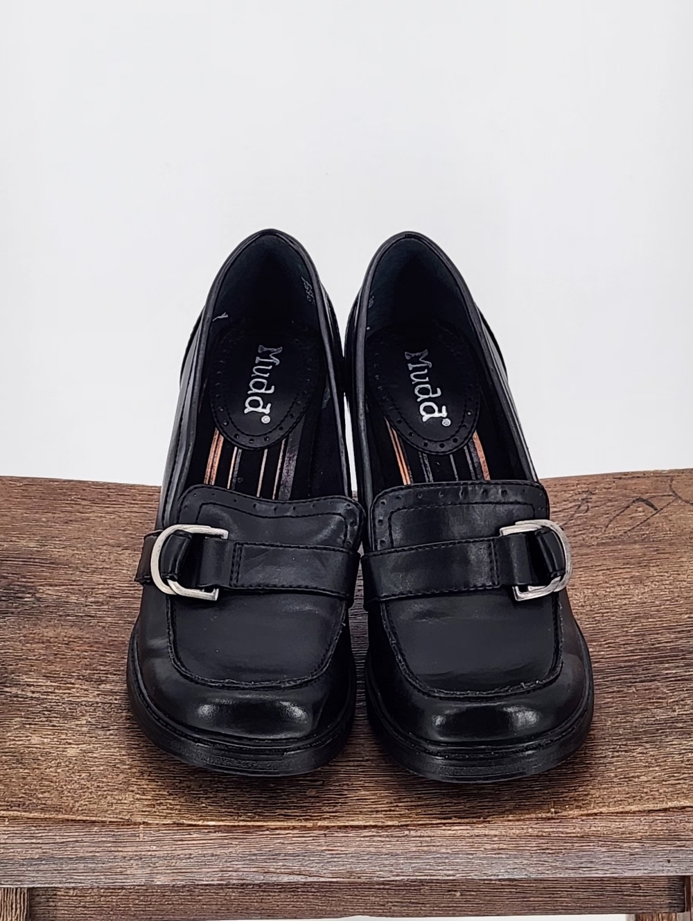 Mudd Y2K Chunky Platform Heel Lug Loafers  preppy,Size6.5 Black Faux Leather